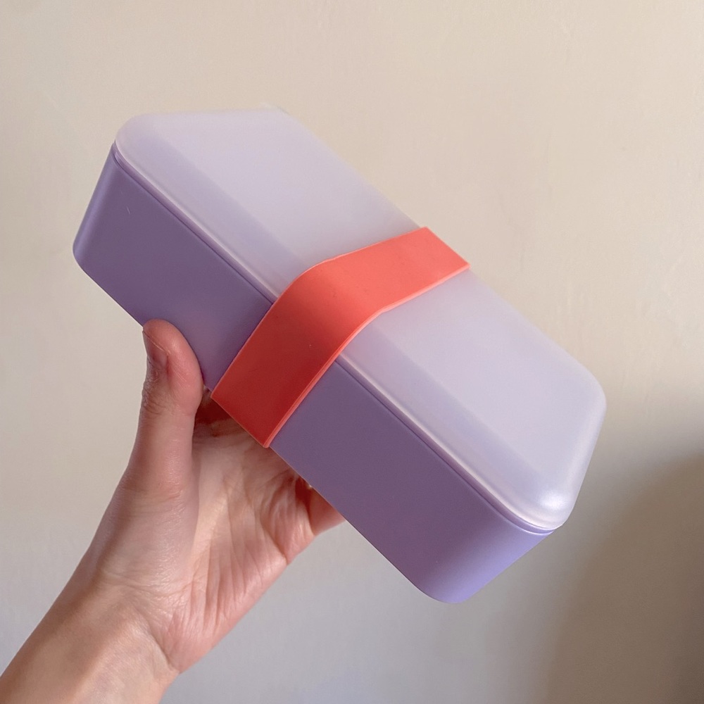 Small Lilac Lunchbox with Coral Rubber Bag